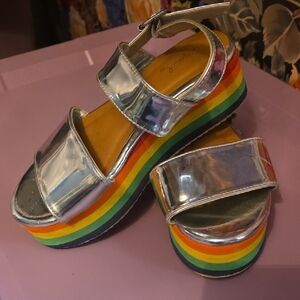 Silver Sandals with Rainbow Sole